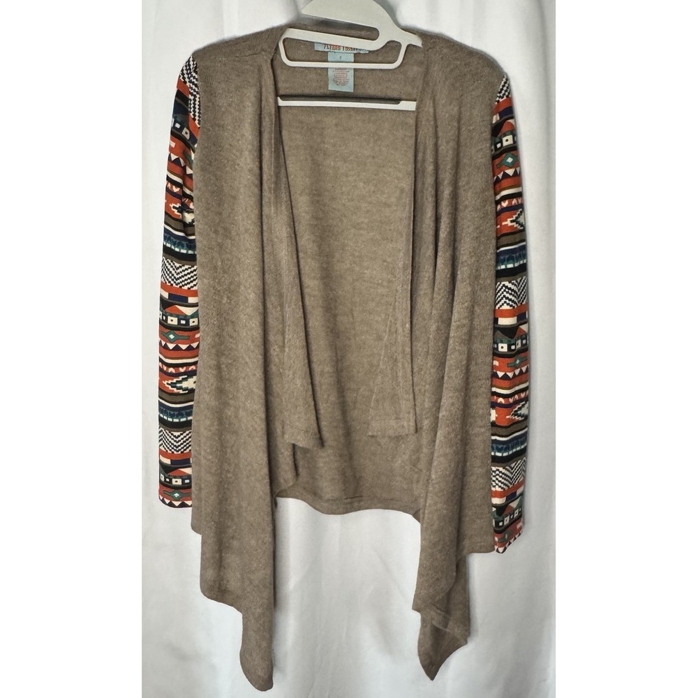 Flying Tomato Aztec Print Sleeve Open Waterfall Cardigan Sweater Size Small